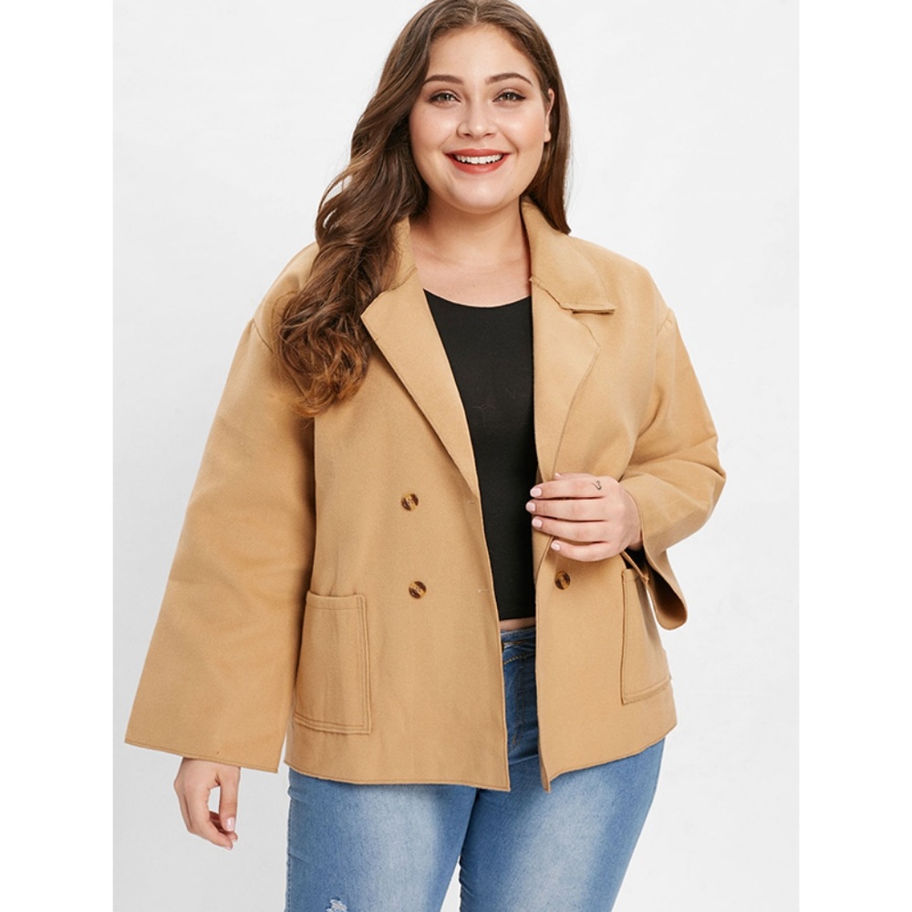 ⭐ Plus Size Tan Double Breasted Lapel Jacket ⭐ - Picture 2 of 8